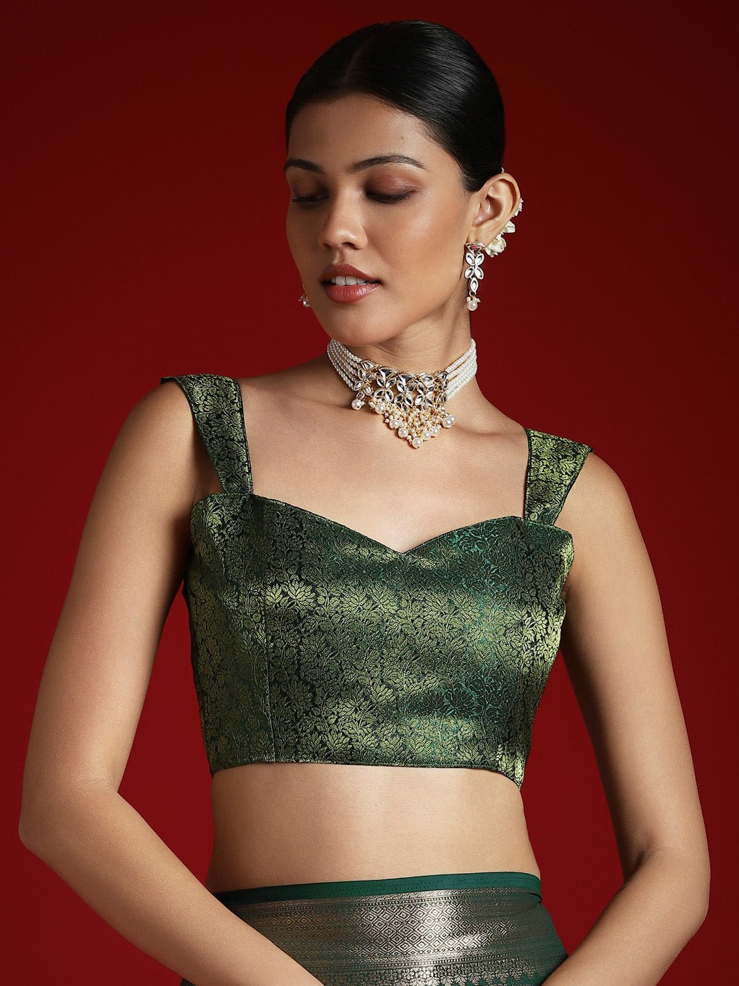 Dark Green Silk Blend Heritage Banarasi Style Saree - Ressa