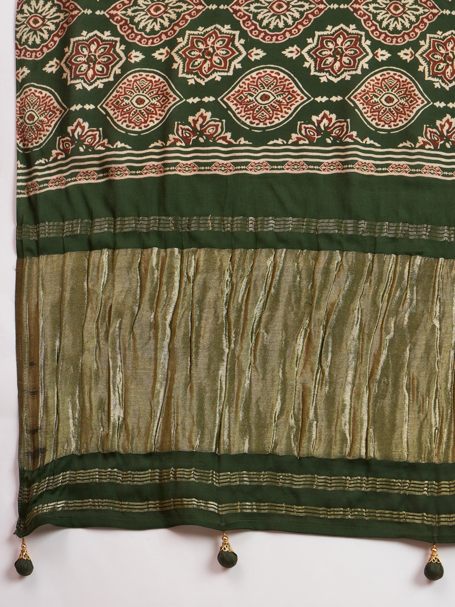 Dark Green Silk Blend Leheriya & Patola Style Print Saree - Ressa