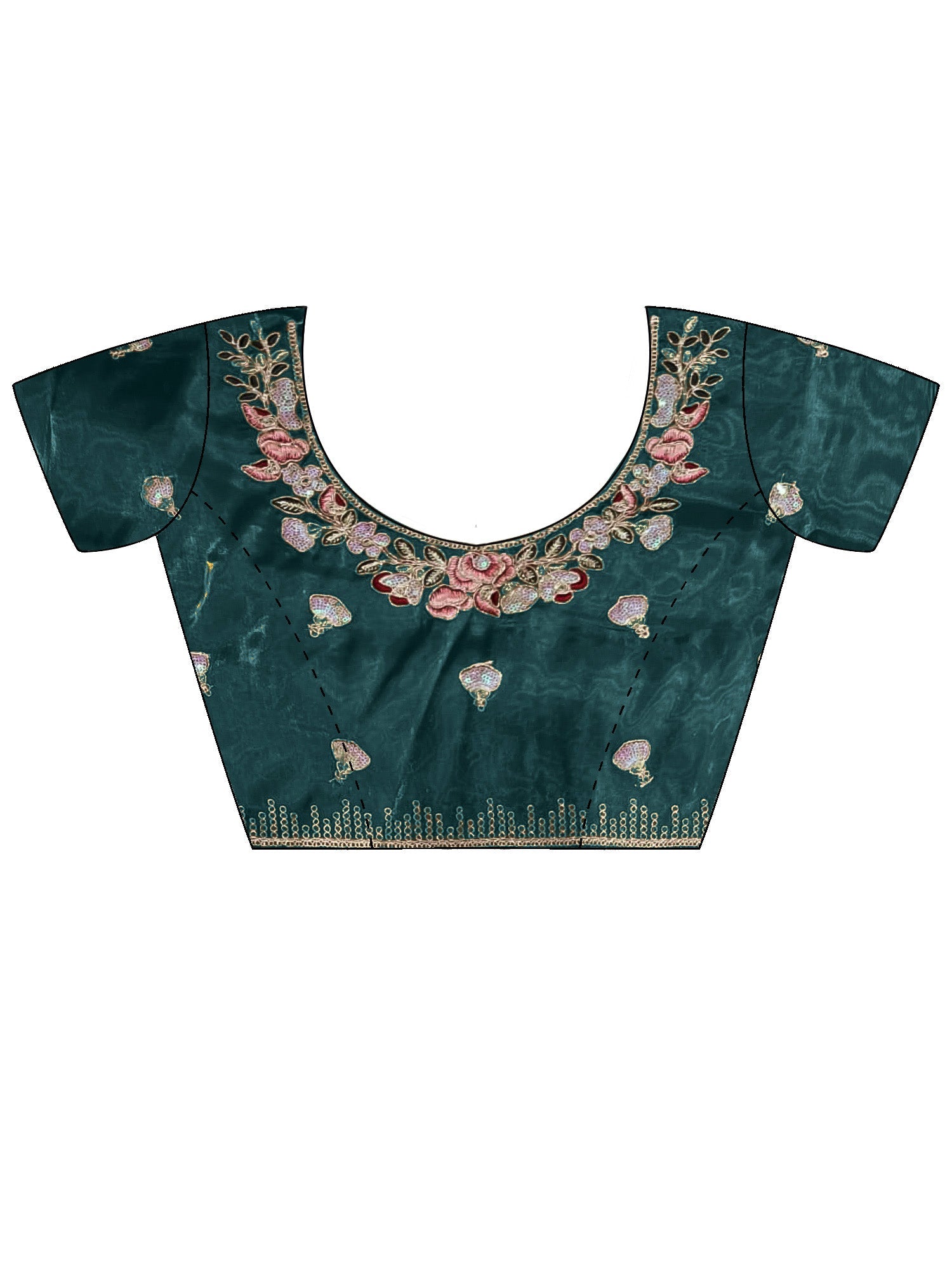 Dark Green Tissue Saree with Floral Border - Ressa