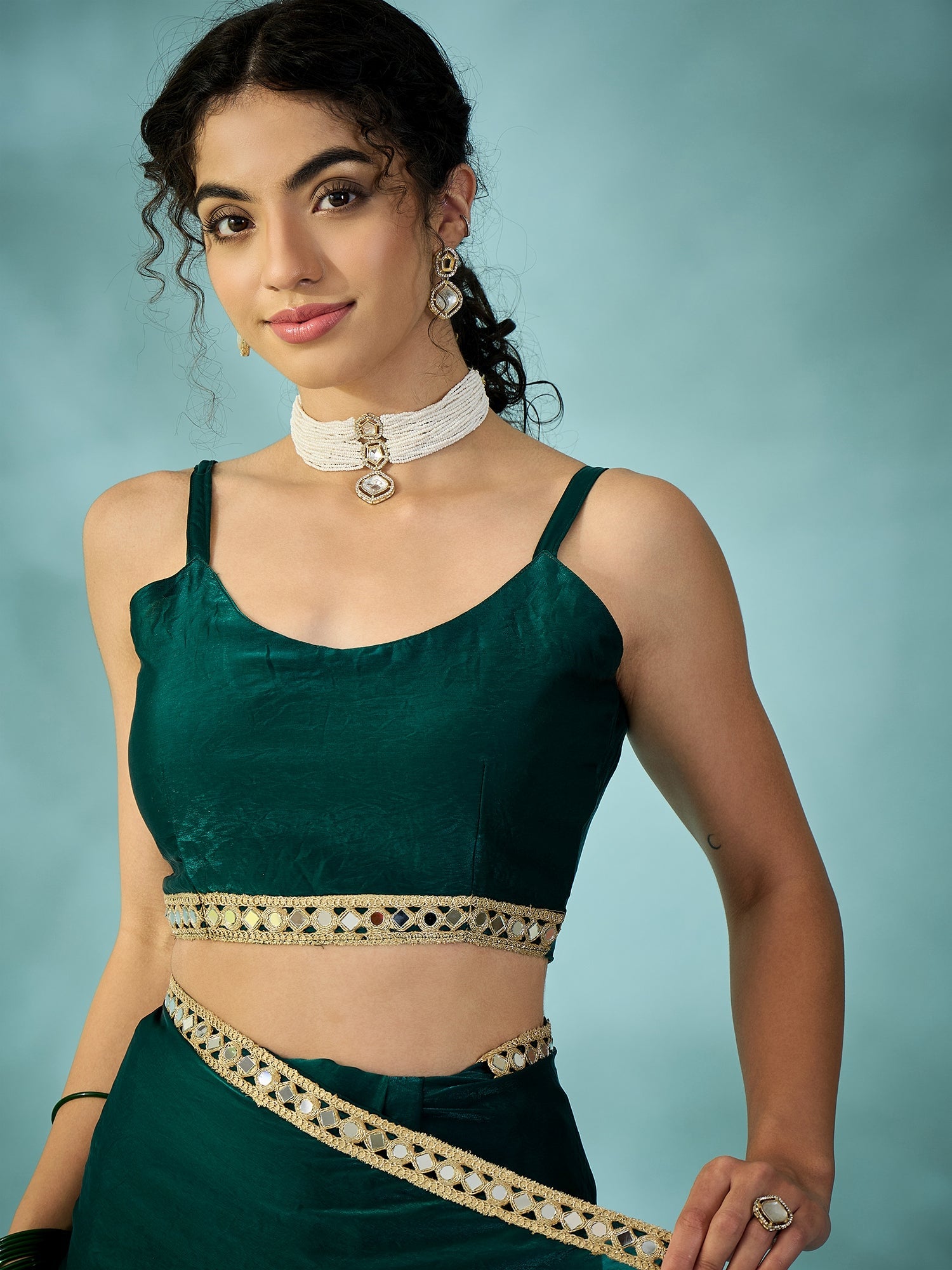 Dark Green Tissue Silk Saree with Zari Stripes - Ressa