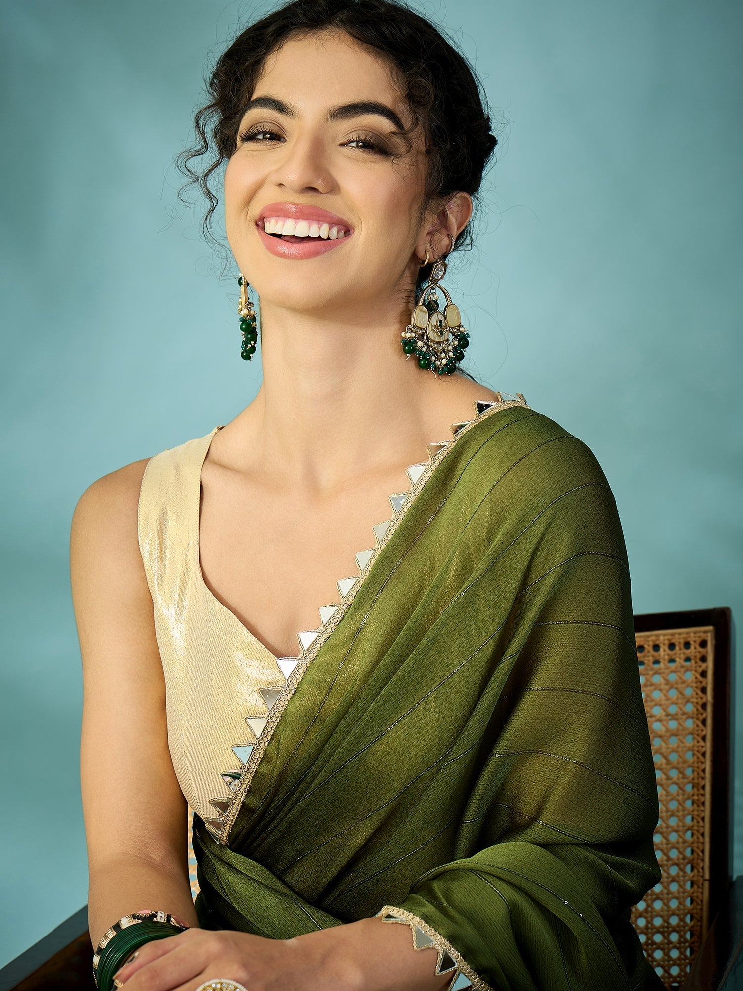 Dark Green Tissue Silk Saree with Zari Stripes - Ressa