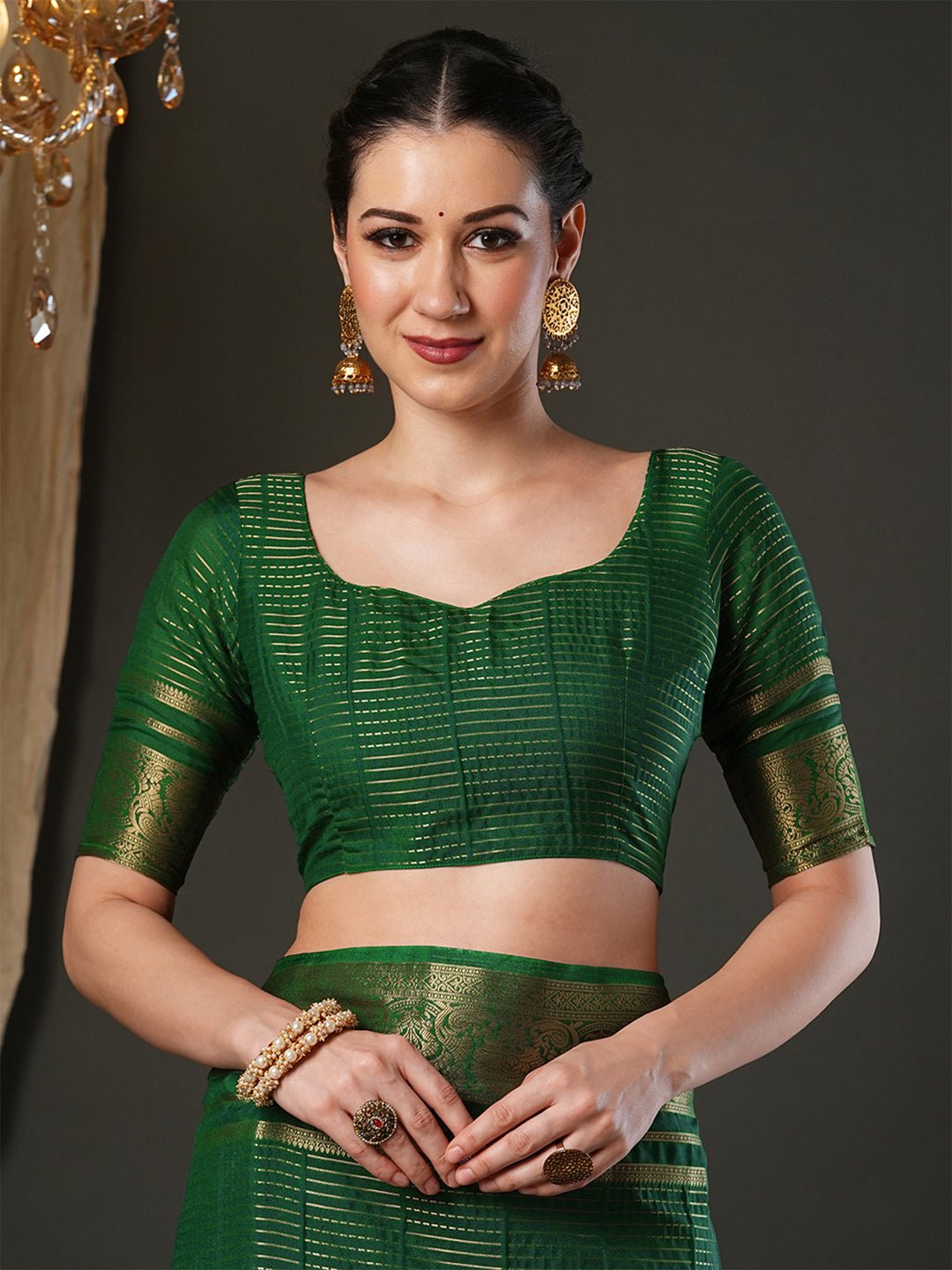 Dark Green Viscose Saree with Zari Border - Ressa