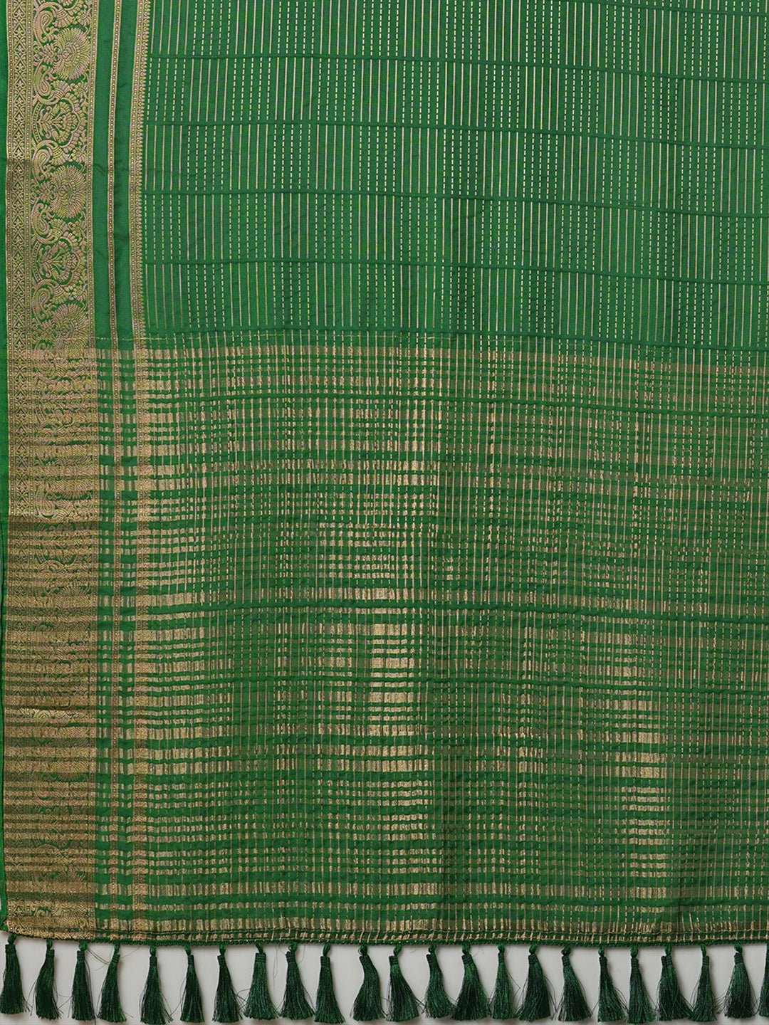Dark Green Viscose Saree with Zari Border - Ressa