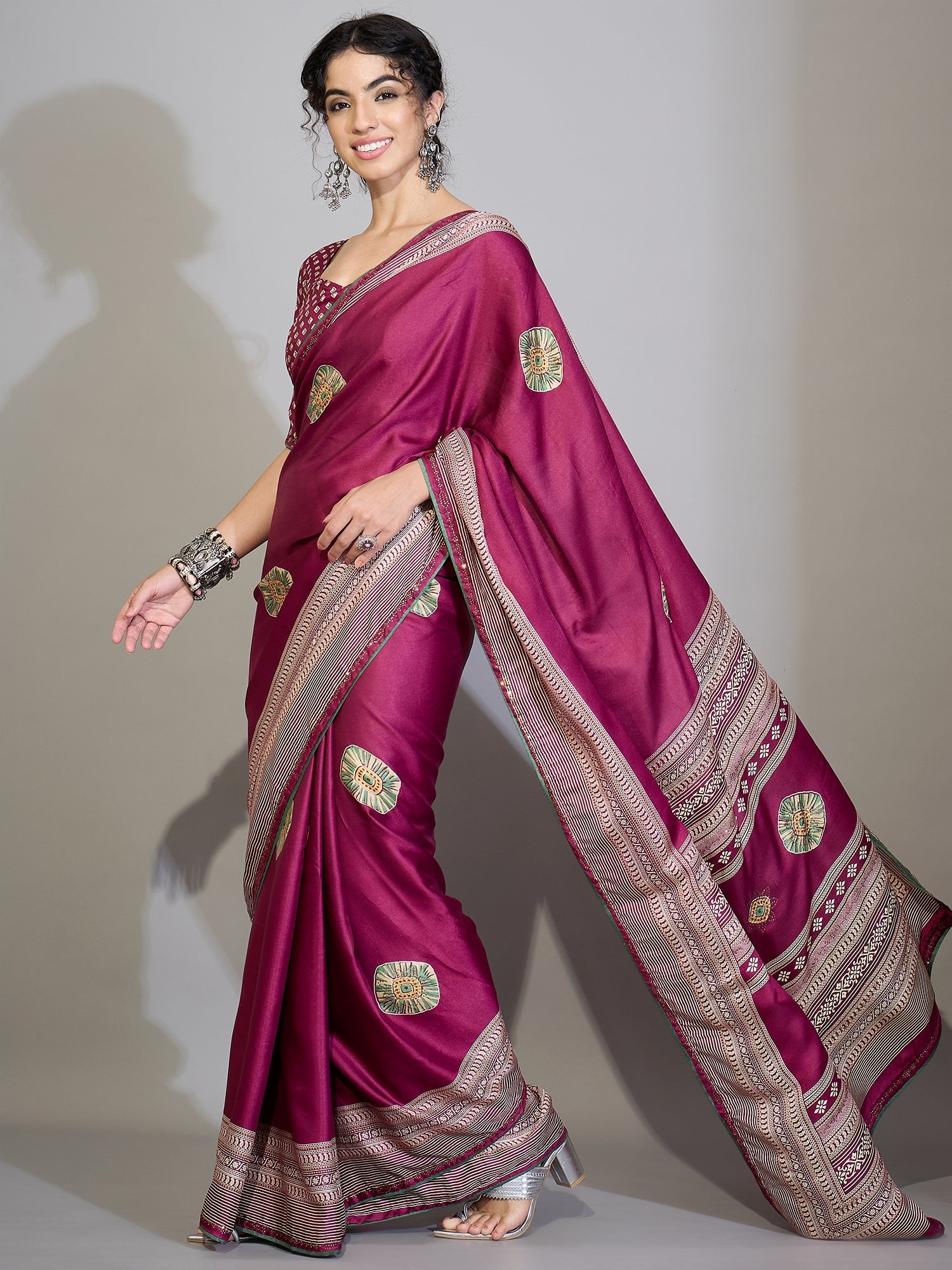 Dark Pink Tissue Silk Saree with Zari Stripes - Ressa