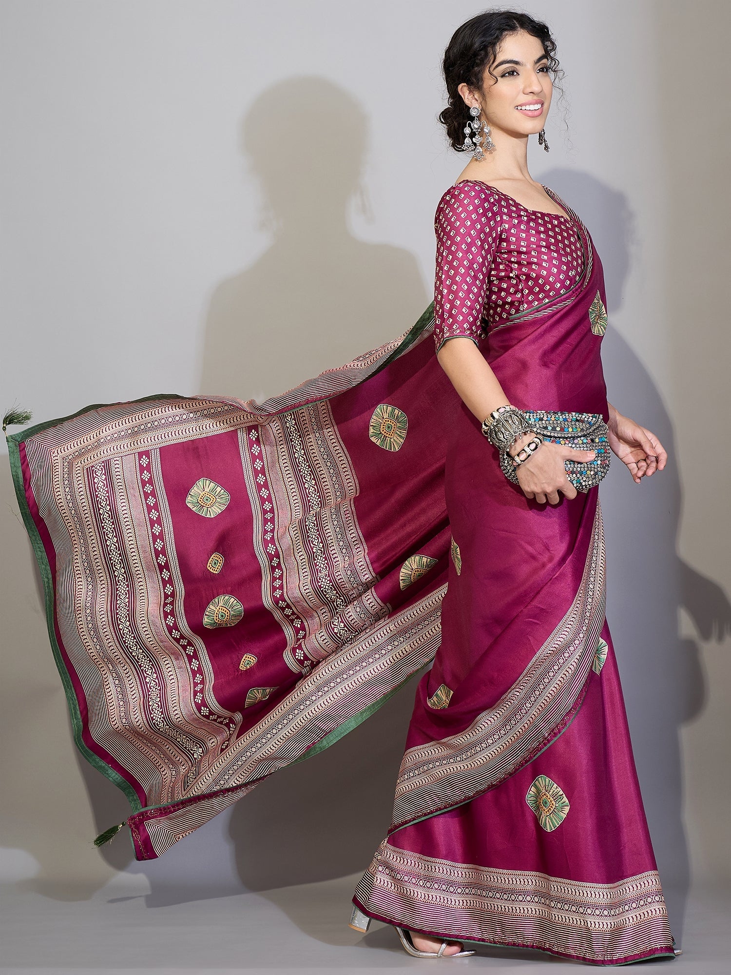 Dark Pink Tissue Silk Saree with Zari Stripes - Ressa