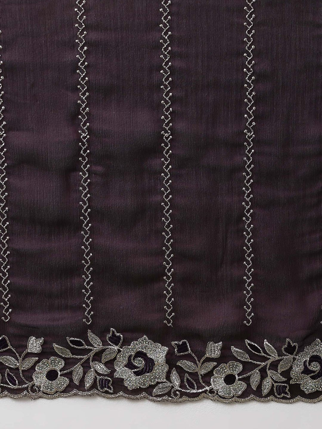 Dark Purple Satin Silk Embroidered Saree - Ressa