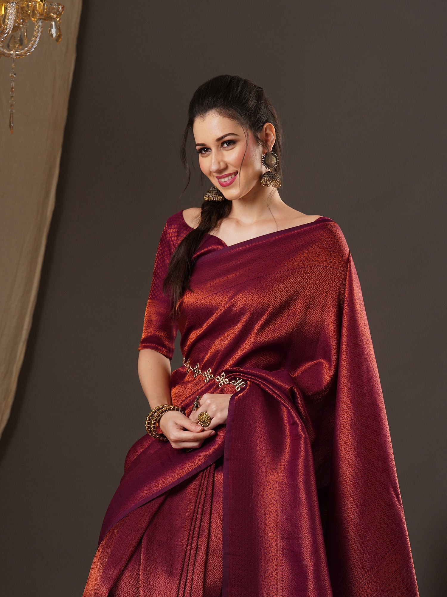 Dark Red Kanjeevvaram Silk Saree - Ressa