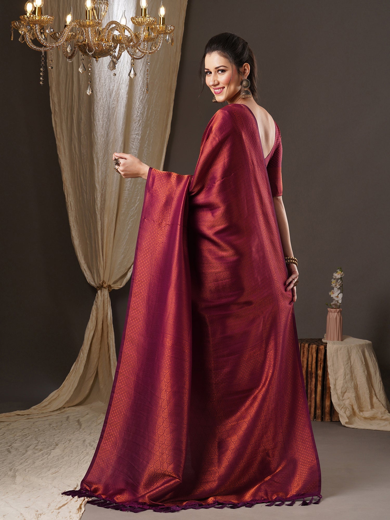 Dark Red Kanjeevvaram Silk Saree - Ressa