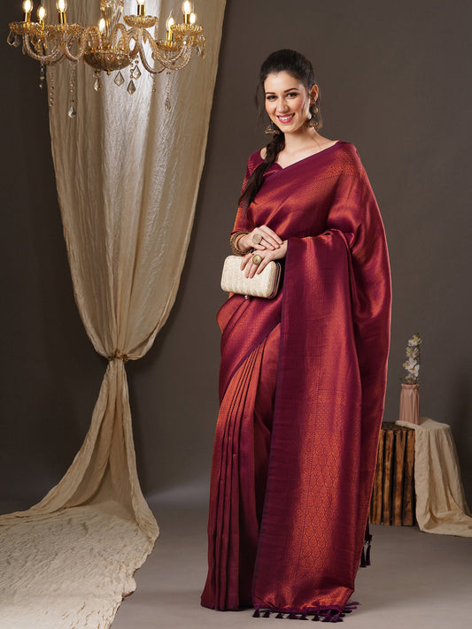 Dark Red Kanjeevvaram Silk Saree - Ressa