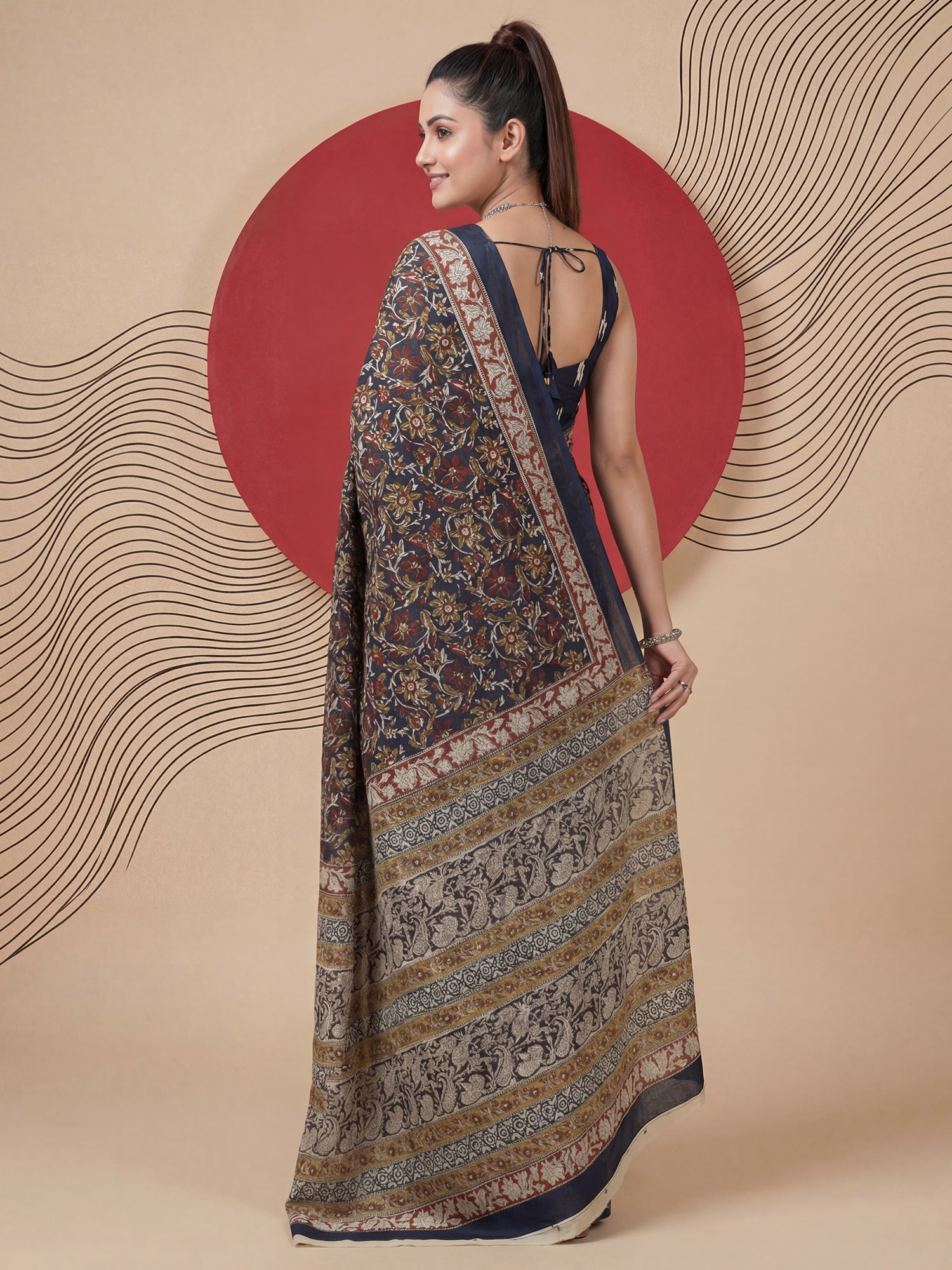 Deep Blue Kalamkari Saree - Ressa