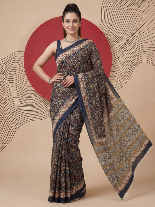 Deep Blue Kalamkari Saree - Ressa