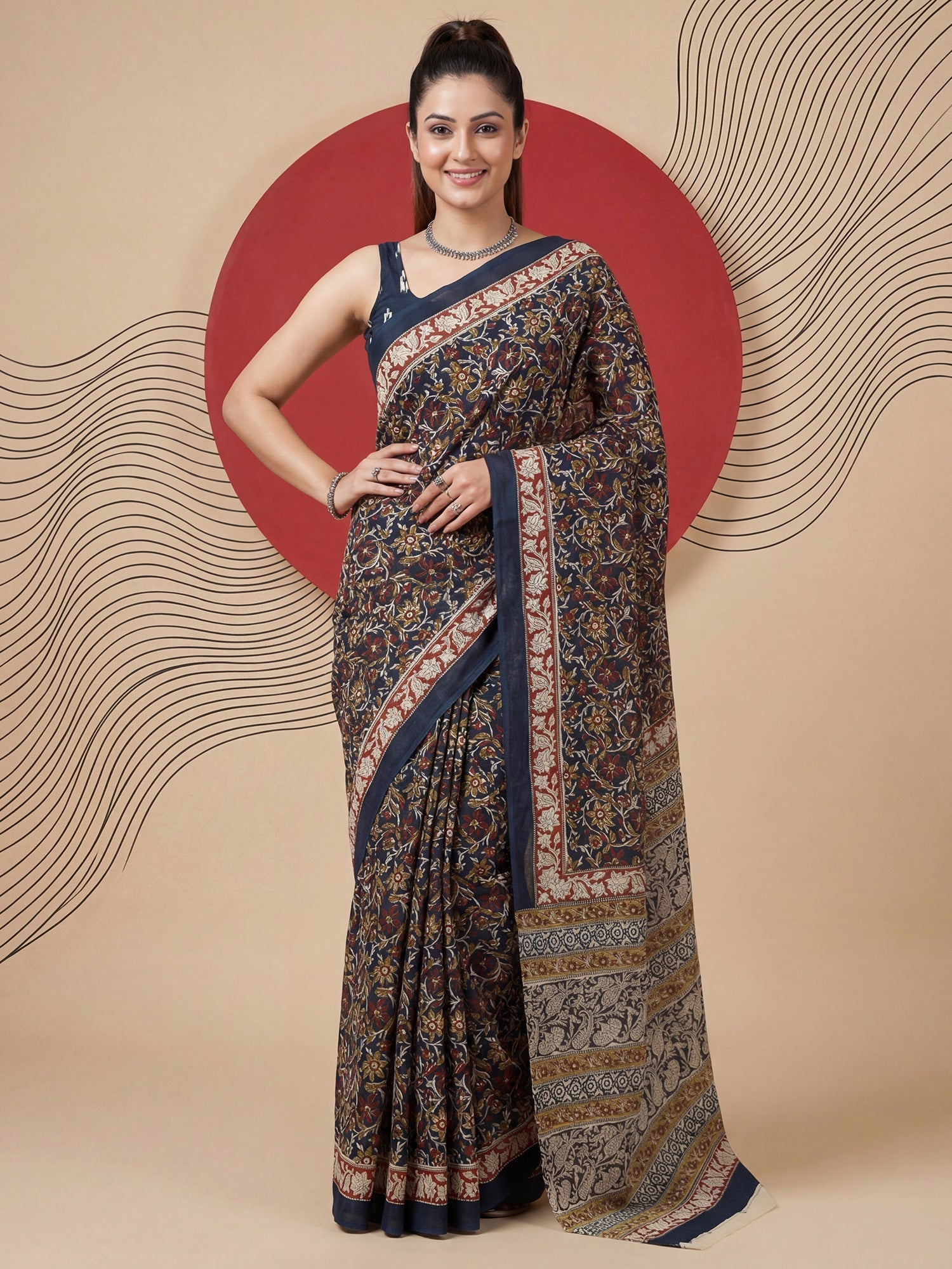Deep Blue Kalamkari Saree - Ressa