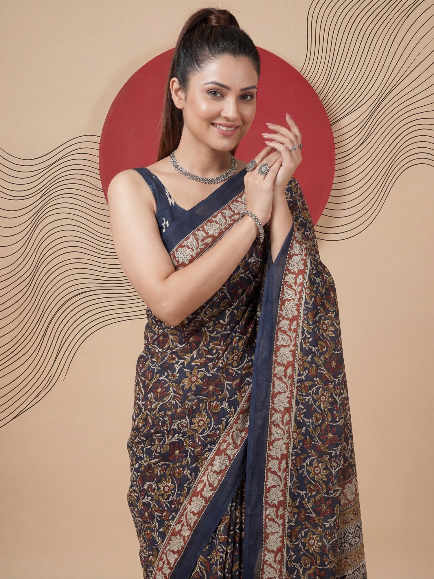 Deep Blue Kalamkari Saree - Ressa
