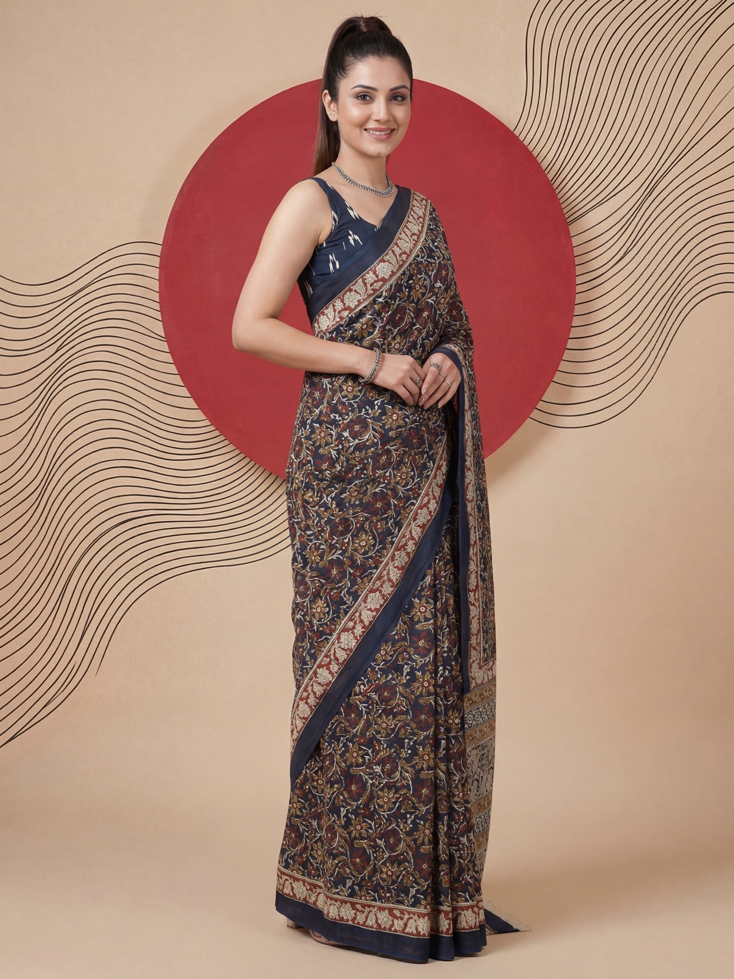 Deep Blue Kalamkari Saree - Ressa