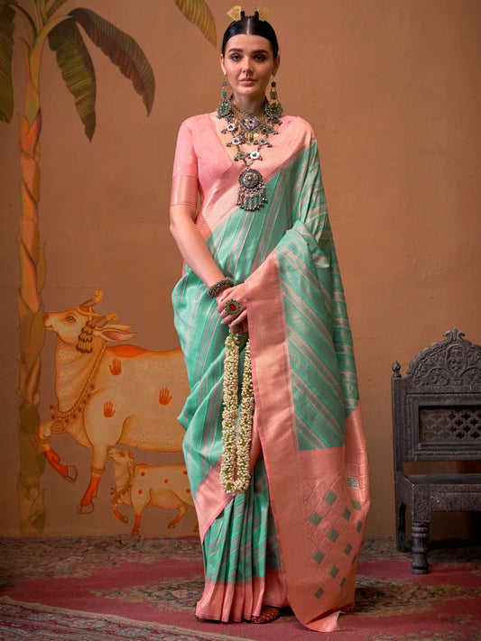 Deep Blue & Multi-Color Silk Blend Heritage Floral Print Zari Woven Border saree - Ressa