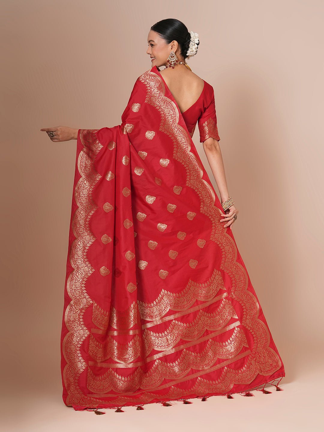 Deep Crimson Red Banarasi Pure Silk Saree - Ressa