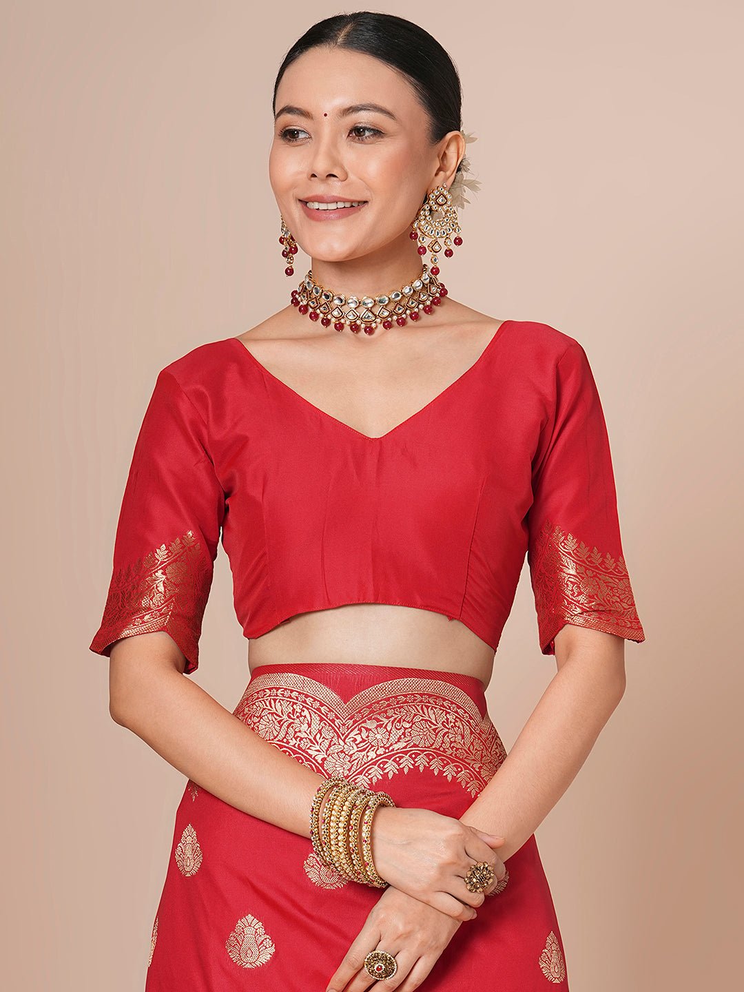 Deep Crimson Red Banarasi Pure Silk Saree - Ressa