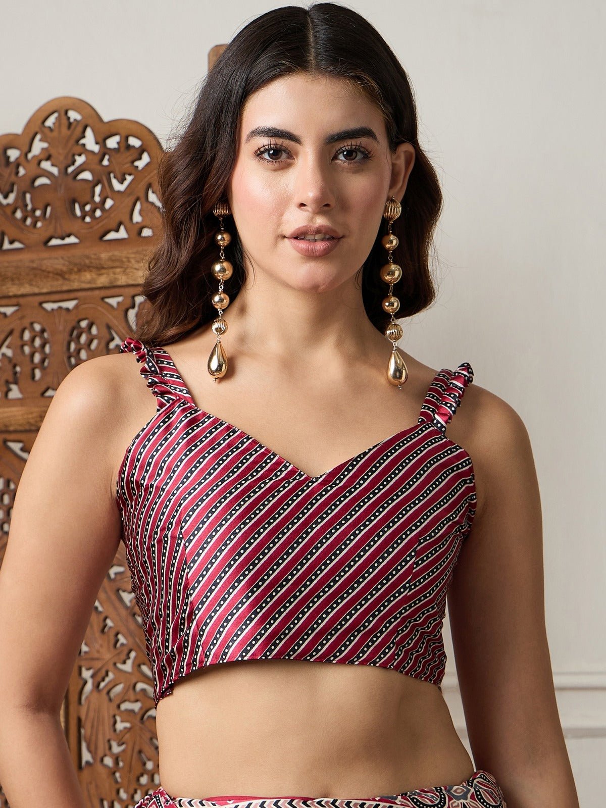 Deep Crimson Red Gajji Silk Ajrakh Saree - Ressa