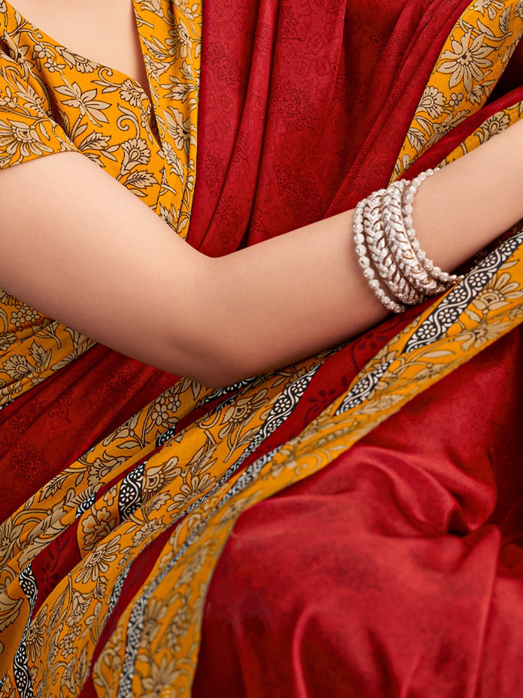 Deep Crimson Red Self-Weave Jacquard Silk Saree - Ressa