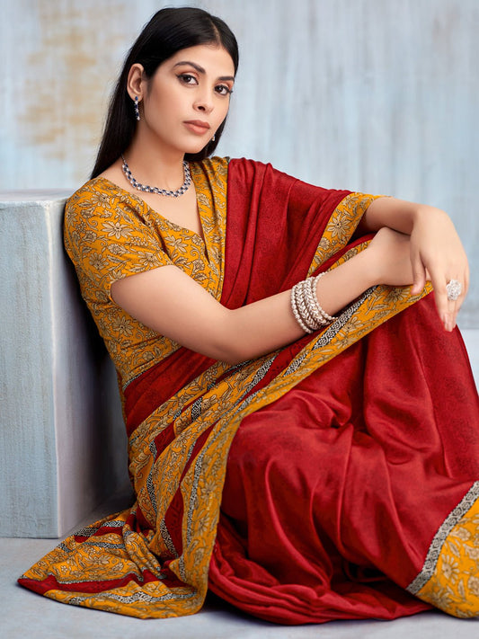 Deep Crimson Red Self-Weave Jacquard Silk Saree - Ressa