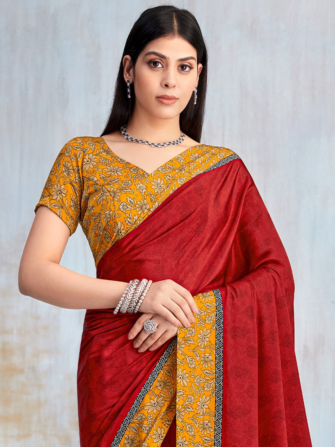 Deep Crimson Red Self-Weave Jacquard Silk Saree - Ressa