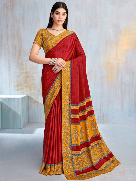 Deep Crimson Red Self-Weave Jacquard Silk Saree - Ressa