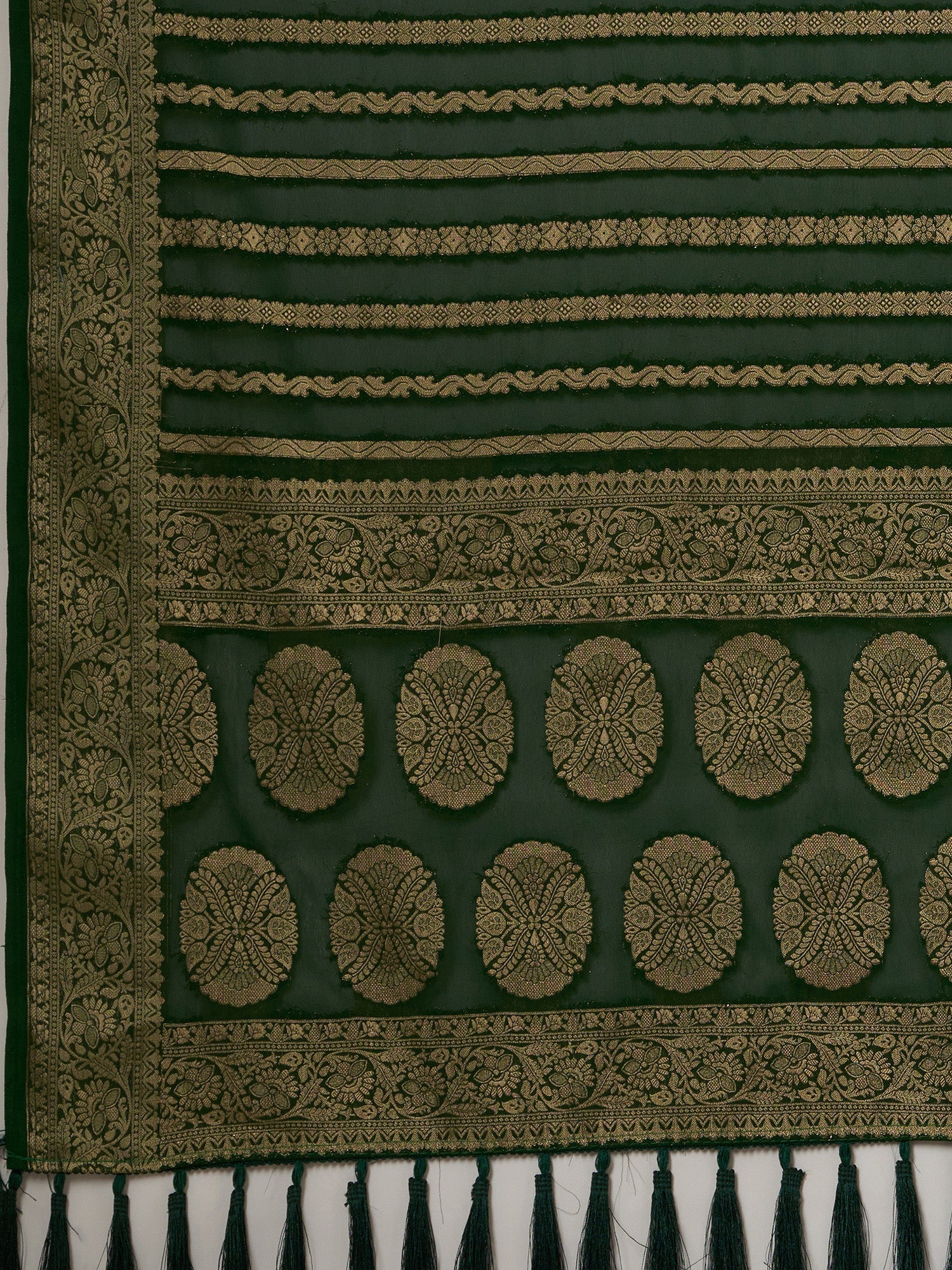 Deep Green Floral Georgette Saree with Jari Border - Ressa