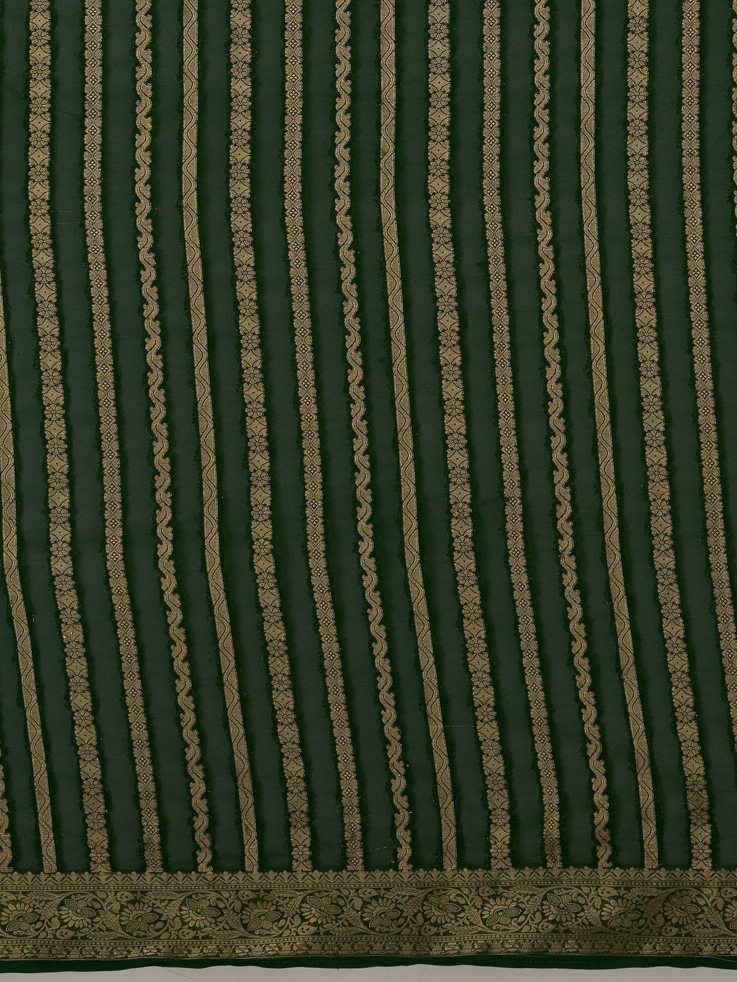 Deep Green Floral Georgette Saree with Jari Border - Ressa
