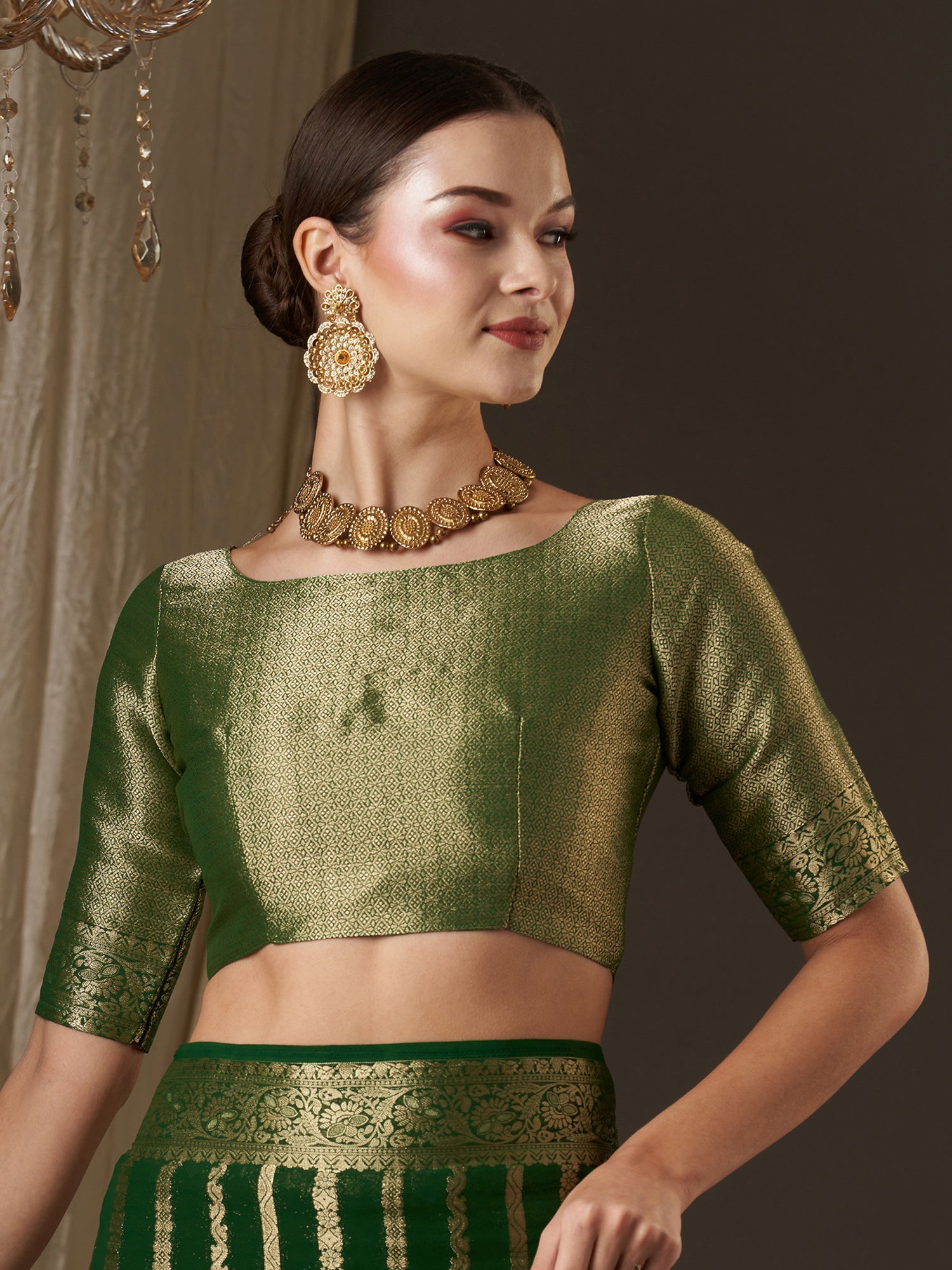 Deep Green Floral Georgette Saree with Jari Border - Ressa