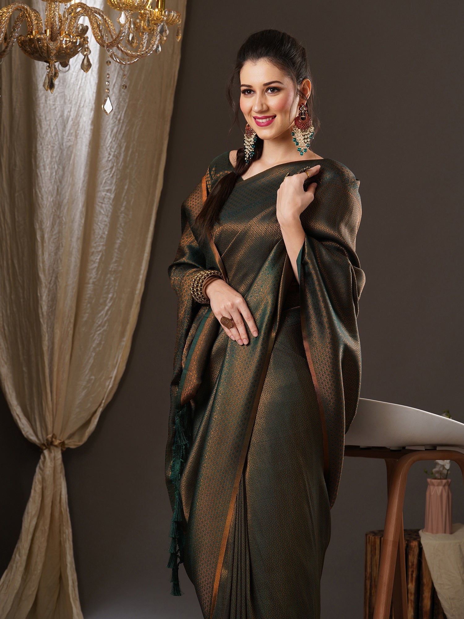 Deep Green Overall Zari Woven Premium Silk Saree - Ressa