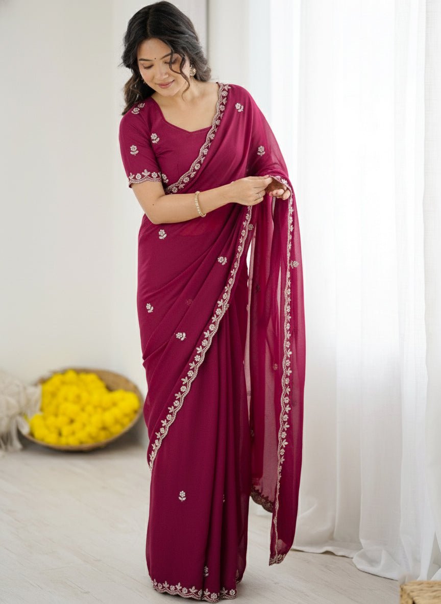 Deep Magenta Georgette Saree - Ressa