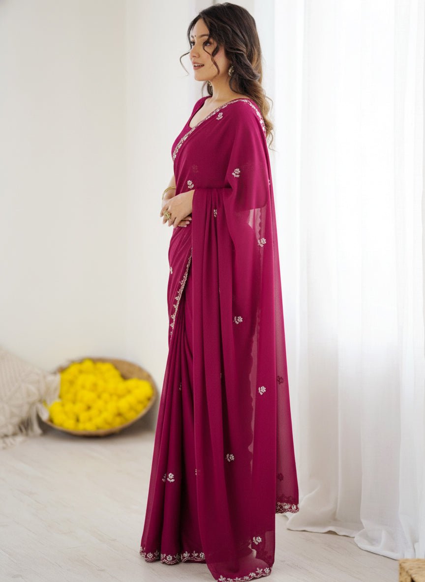 Deep Magenta Georgette Saree - Ressa
