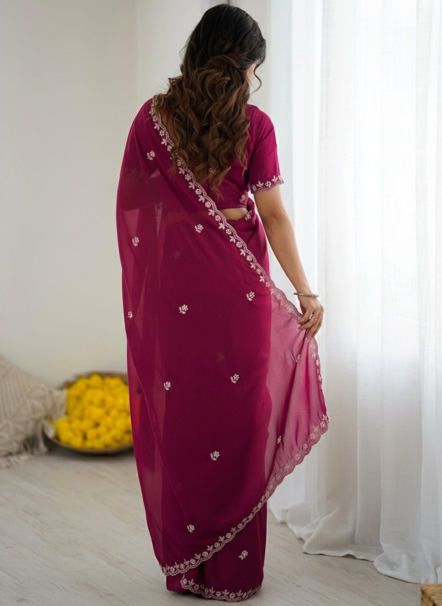 Deep Magenta Georgette Saree - Ressa