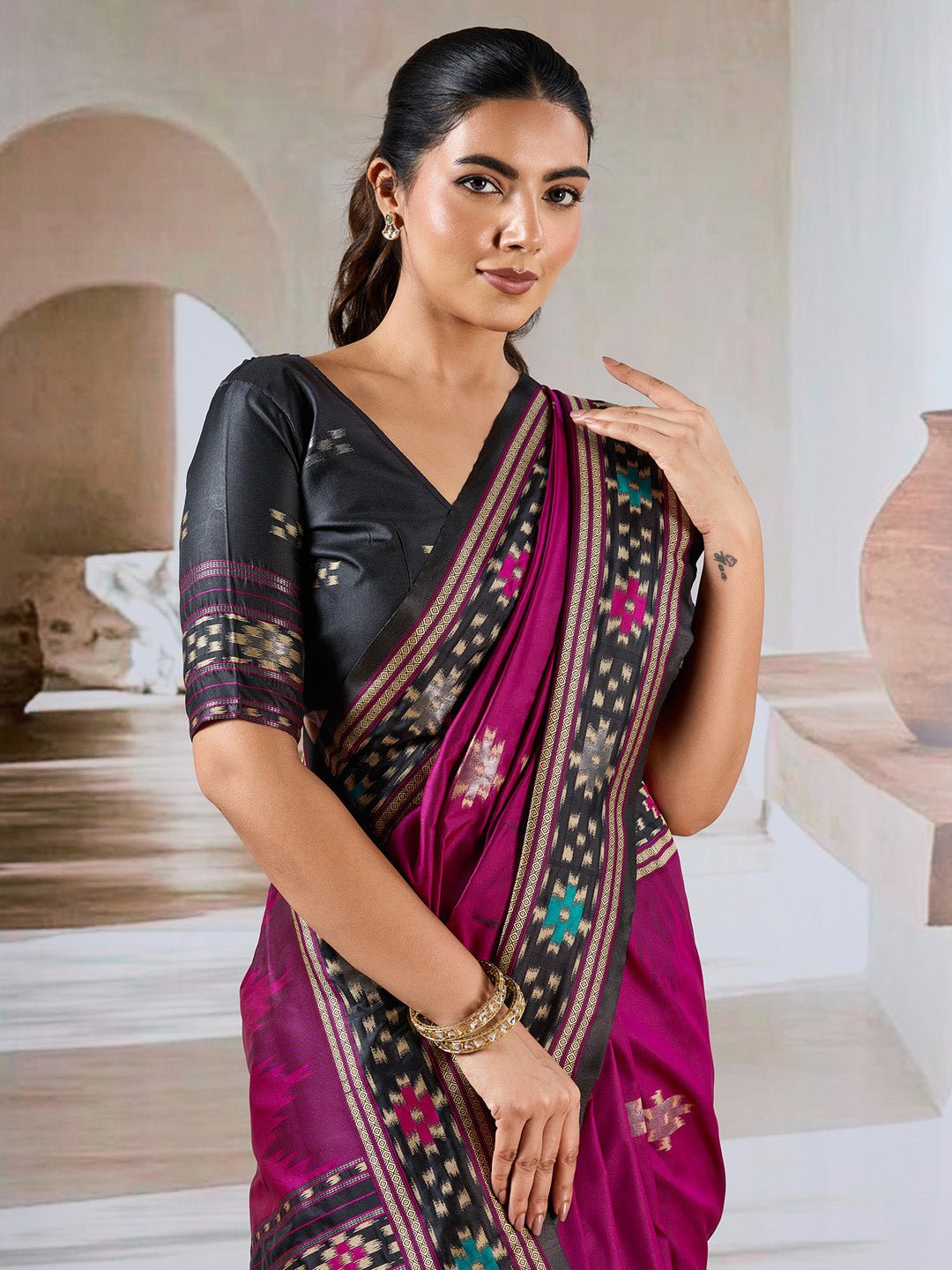 Deep Magenta Patola Silk Saree - Ressa