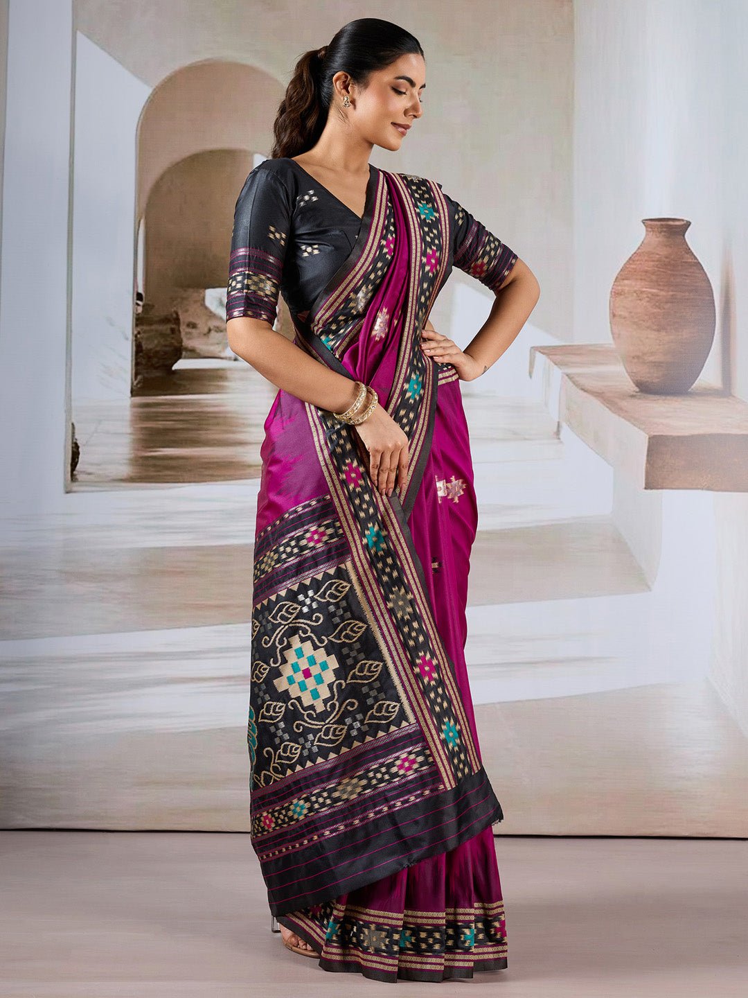 Deep Magenta Patola Silk Saree - Ressa
