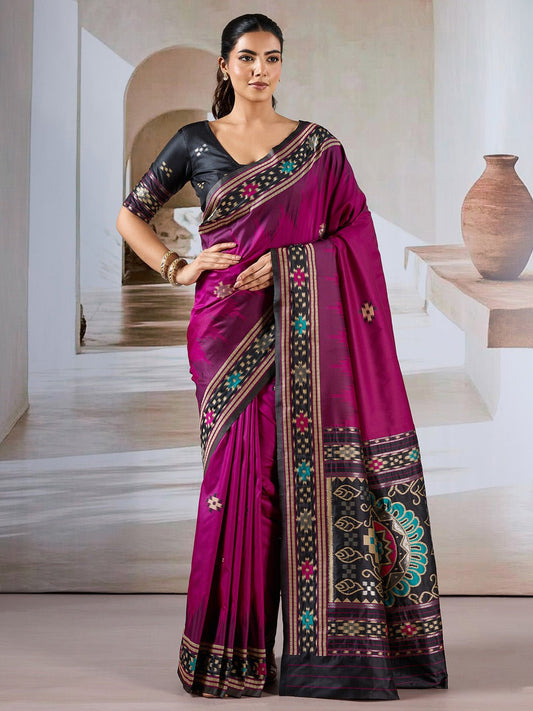 Deep Magenta Patola Silk Saree - Ressa