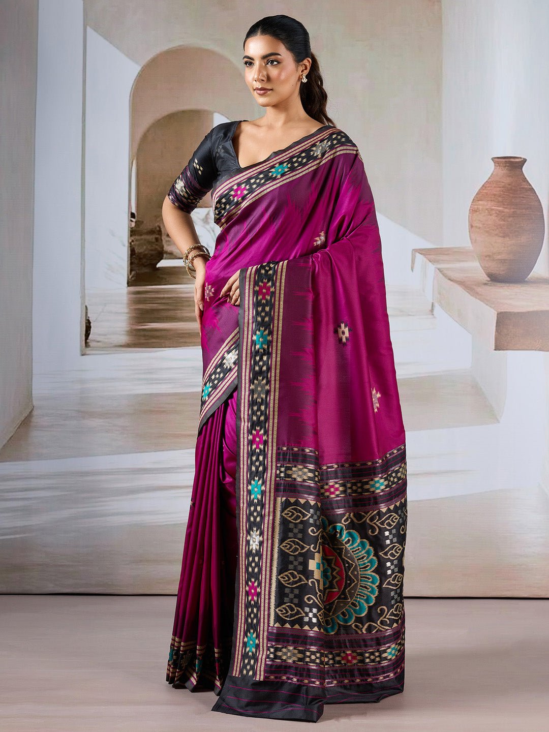 Deep Magenta Patola Silk Saree - Ressa