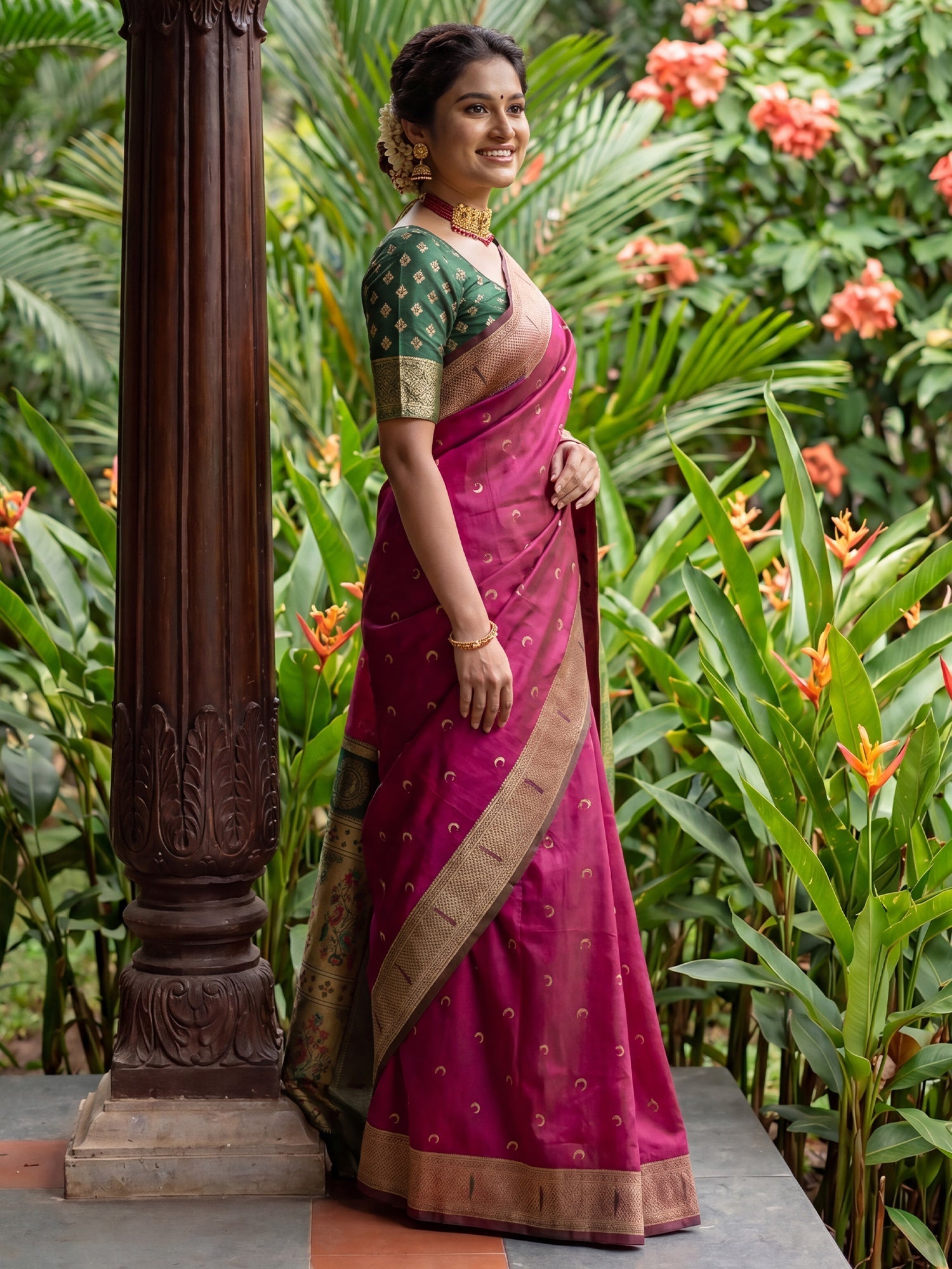 Deep Magenta Silk Saree - Ressa