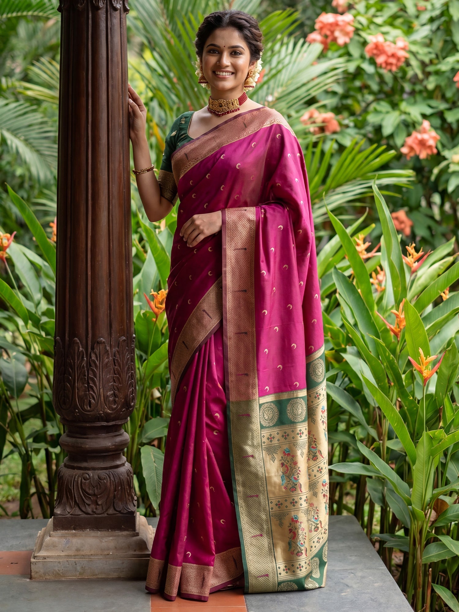 Deep Magenta Silk Saree - Ressa