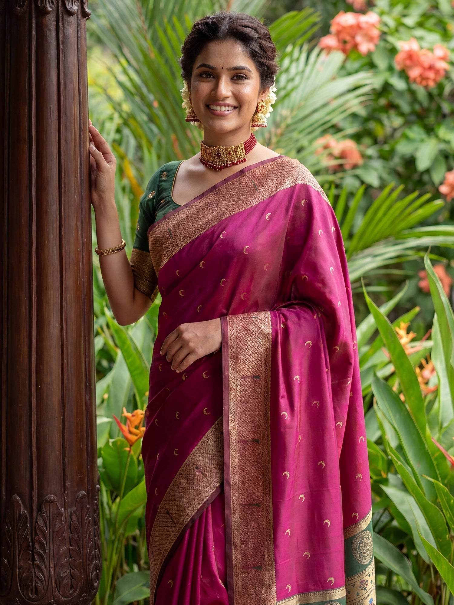Deep Magenta Silk Saree - Ressa