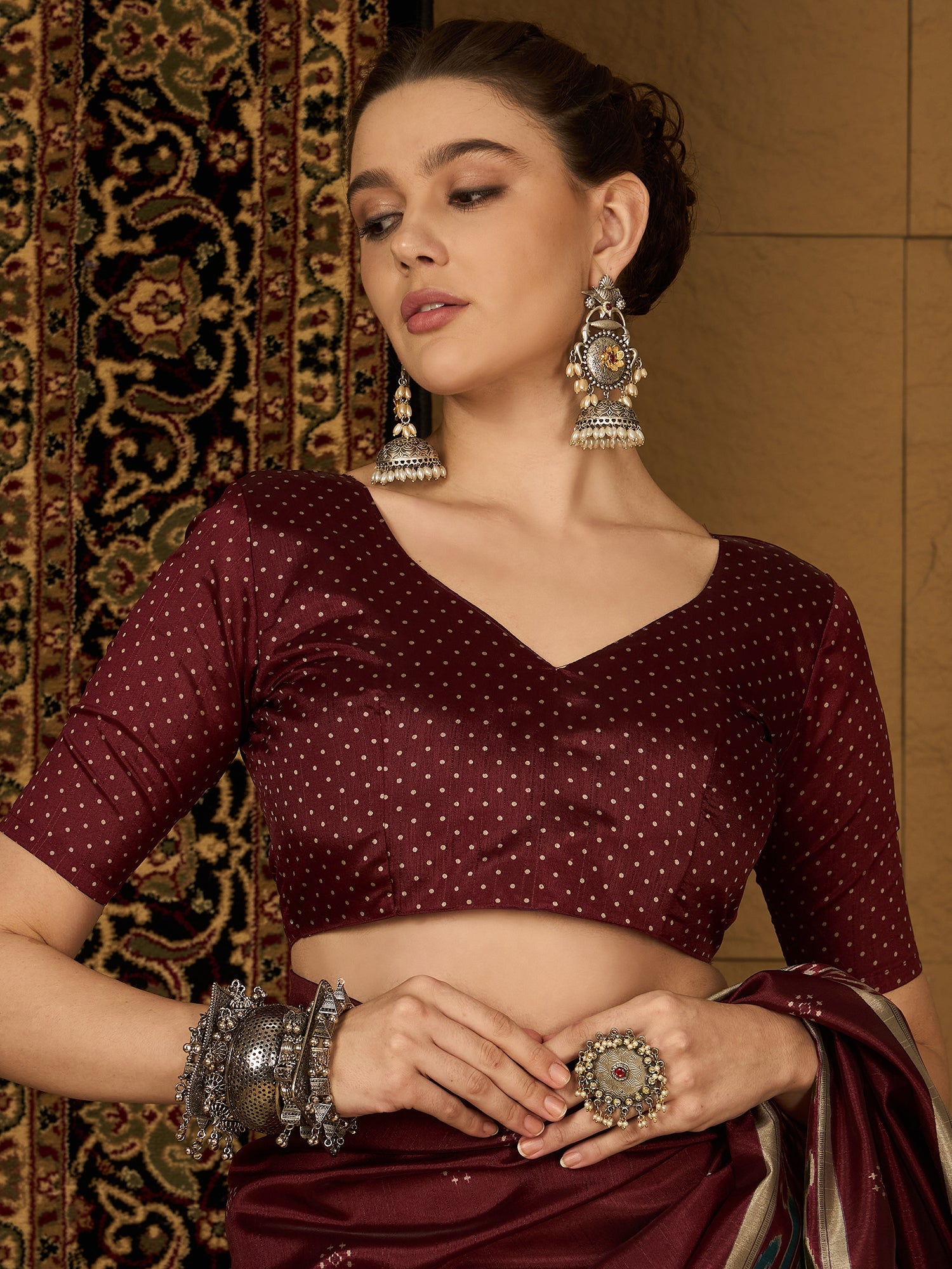 Deep Maroon Ikat Bhagalpuri Silk Saree - Ressa