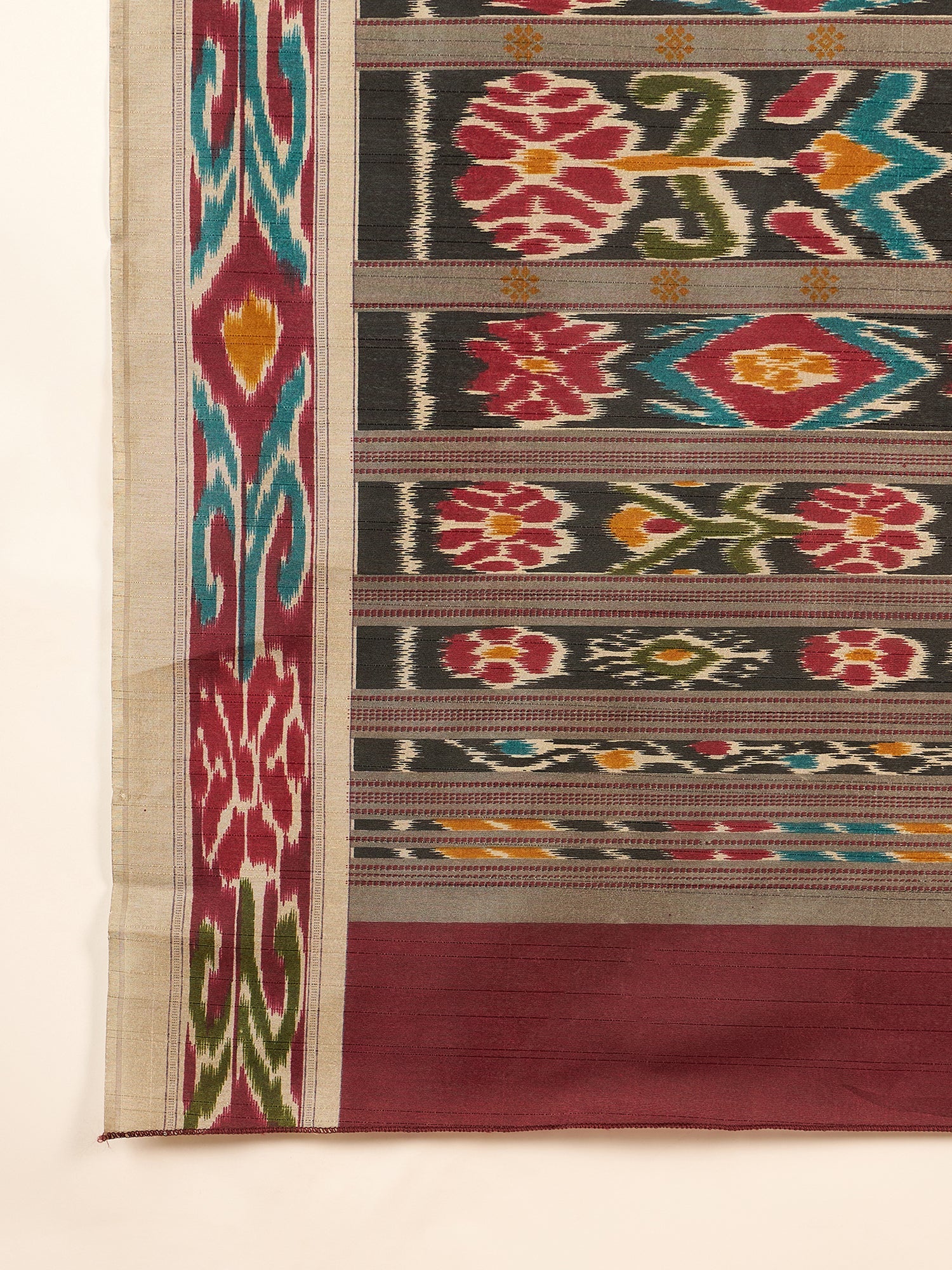 Deep Maroon Ikat Bhagalpuri Silk Saree - Ressa