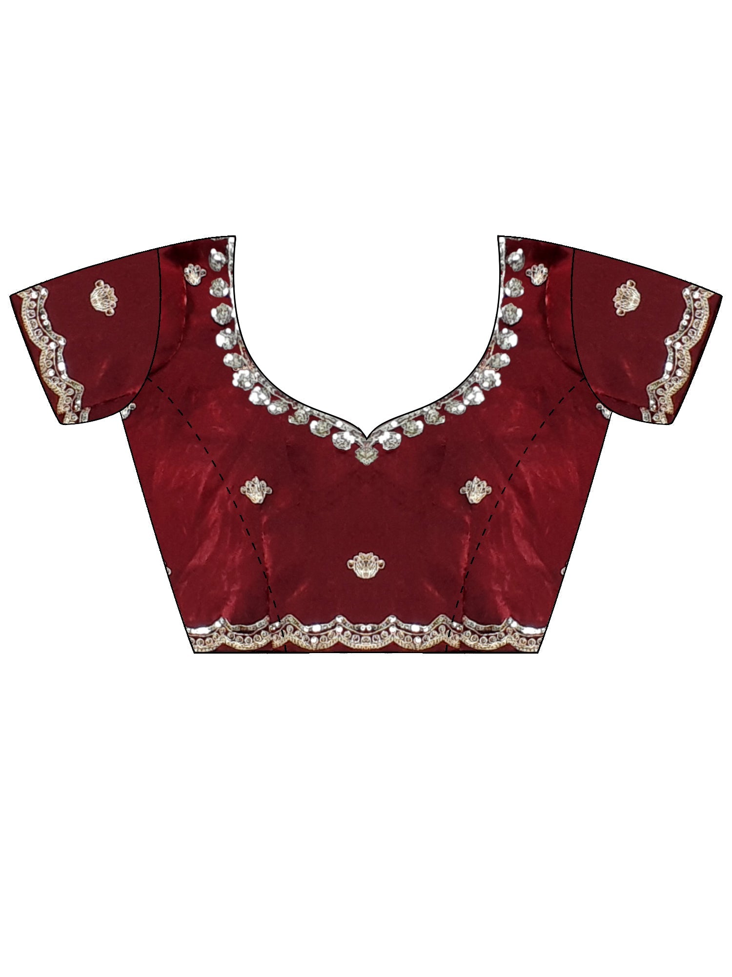 Deep Maroon Satin Saree with Embrodiery Work - Ressa