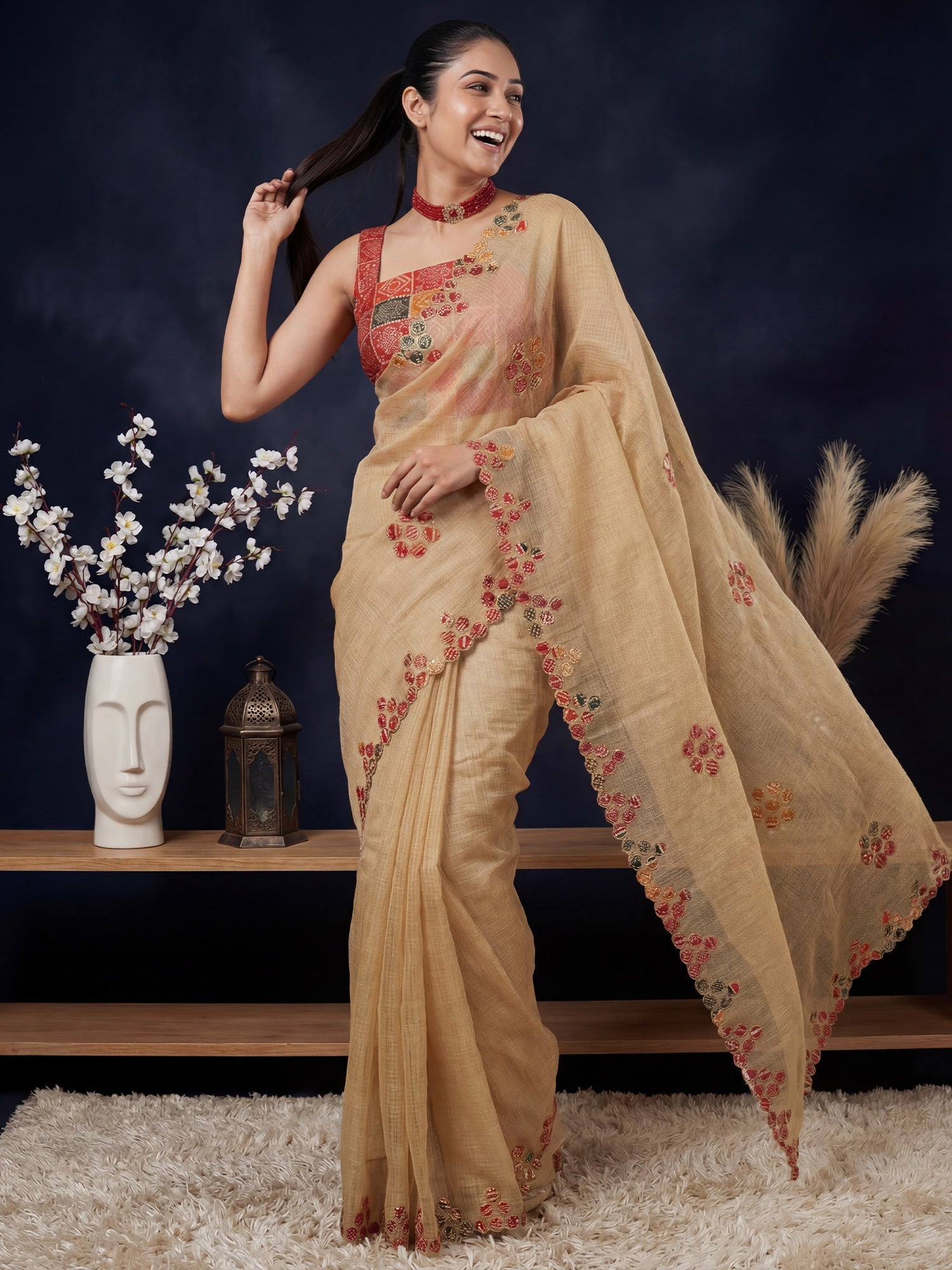 Deep Maroon Tissue Silk Saree with Zari Stripes - Ressa
