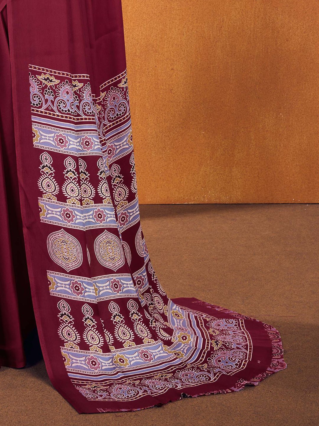 Deep Marron Satin Crepe Saree - Ressa