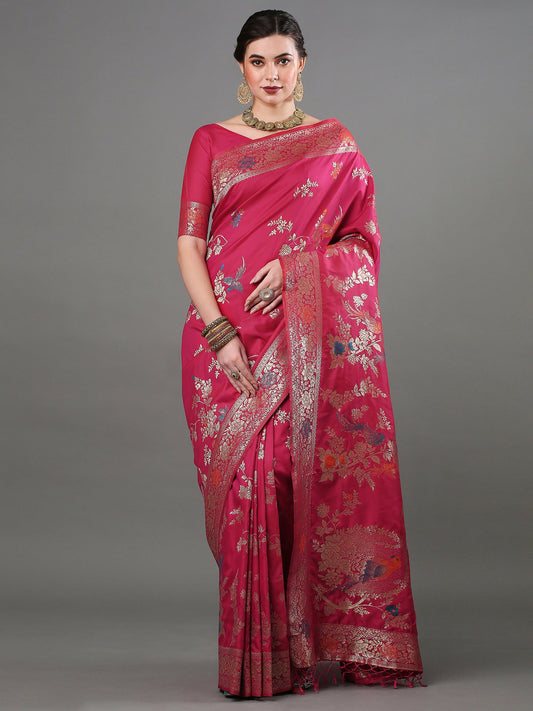 Deep Pink Banarasi Silk Saree - Ressa