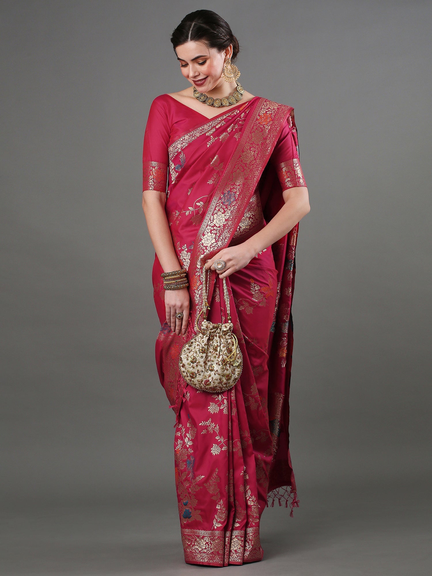 Deep Pink Banarasi Silk Saree - Ressa