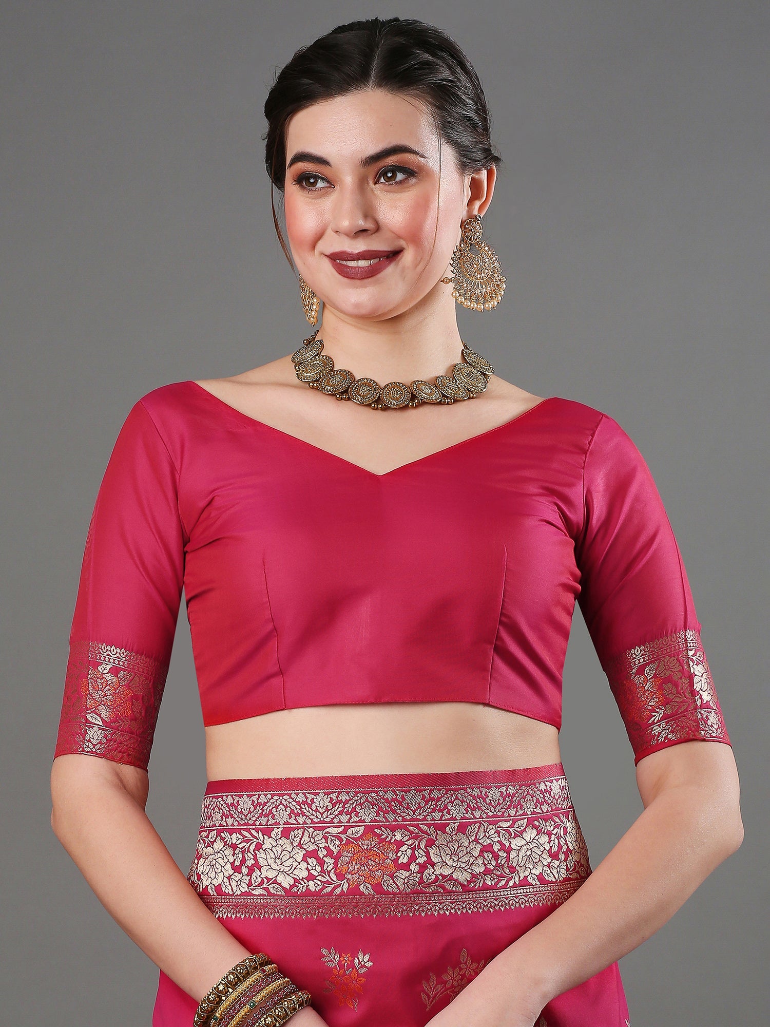 Deep Pink Banarasi Silk Saree - Ressa