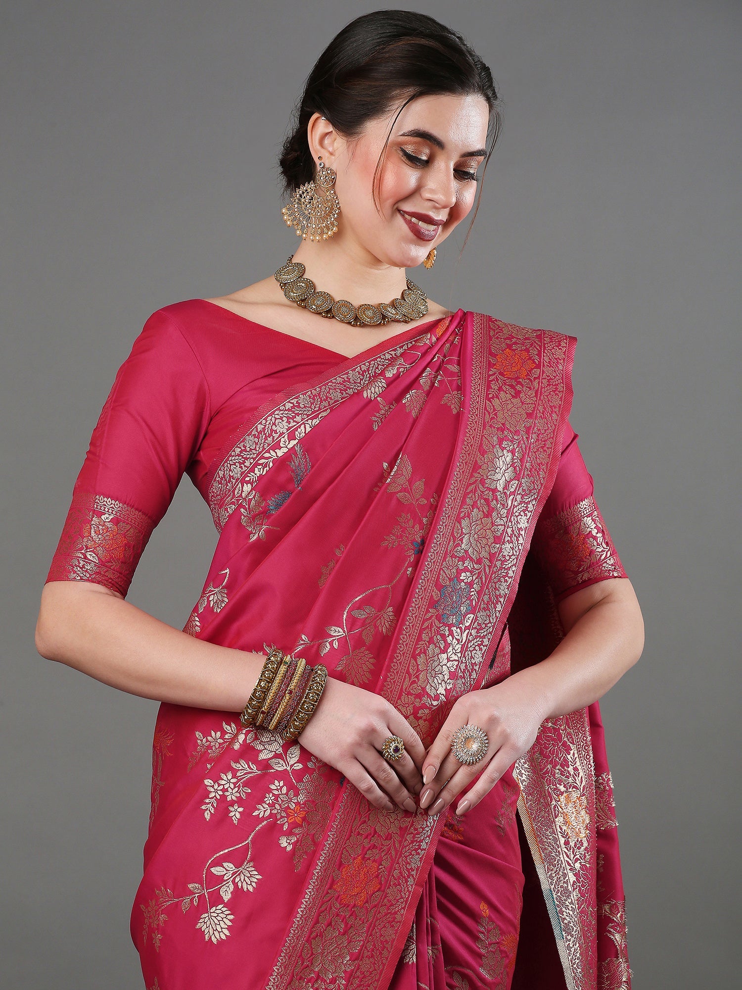 Deep Pink Banarasi Silk Saree - Ressa