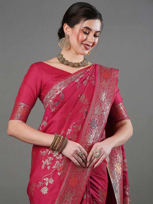 Deep Pink Banarasi Silk Saree - Ressa